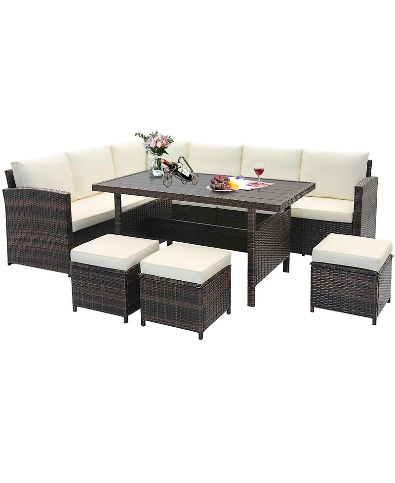 Gymax 7PCS Wicker Patio Conversation Furniture Set Sectional Sofa Set w/ Cushions