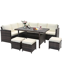 Gymax 7PCS Wicker Patio Conversation Furniture Set Sectional Sofa Set w/ Cushions