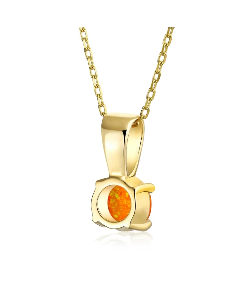 Bling Jewelry Classic 1CT Round iridescent Orange White Blue Solitaire Created Opal Pendant Necklace Rose Gold Plated .925 Sterling Silver