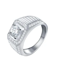 Bling Jewelry 2ct Clear Cz Statement Halo Square Princess Cut Solitaire Promise Ring with Micro Pave Matte Band Silver Plated