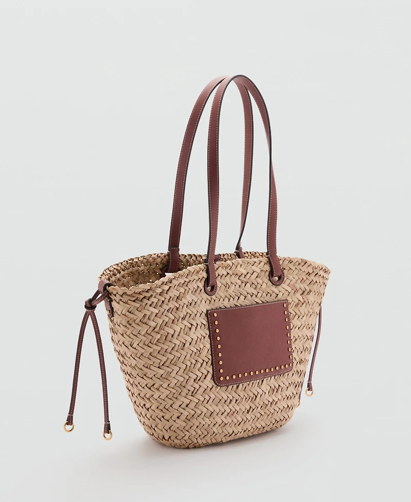 Mango Women's Natural Fiber Double Handle Shoulder Bag
