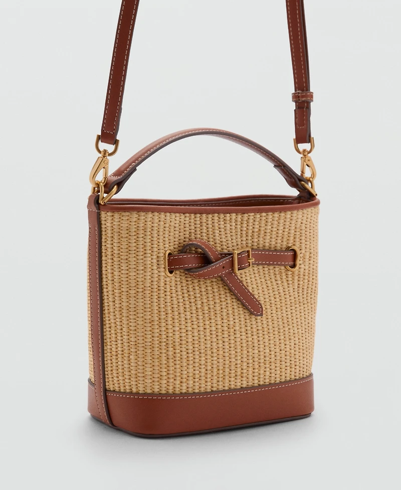 Mango Women's Buckle Detail Canvas Bucket Bag