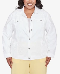 Alfred Dunner Plus Rise and Shine Soutache Fringe Trim Collared Jacket