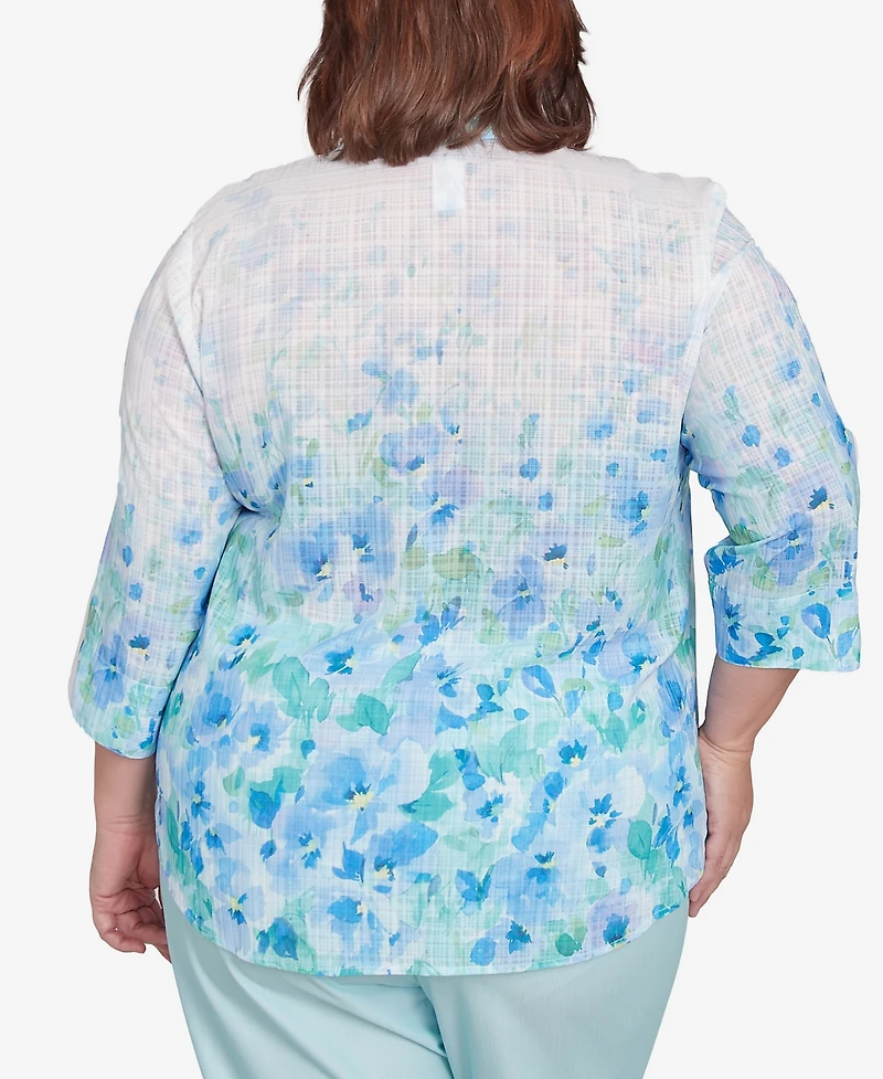 Alfred Dunner Plus Size St. Thomas Border Floral Button Down Top