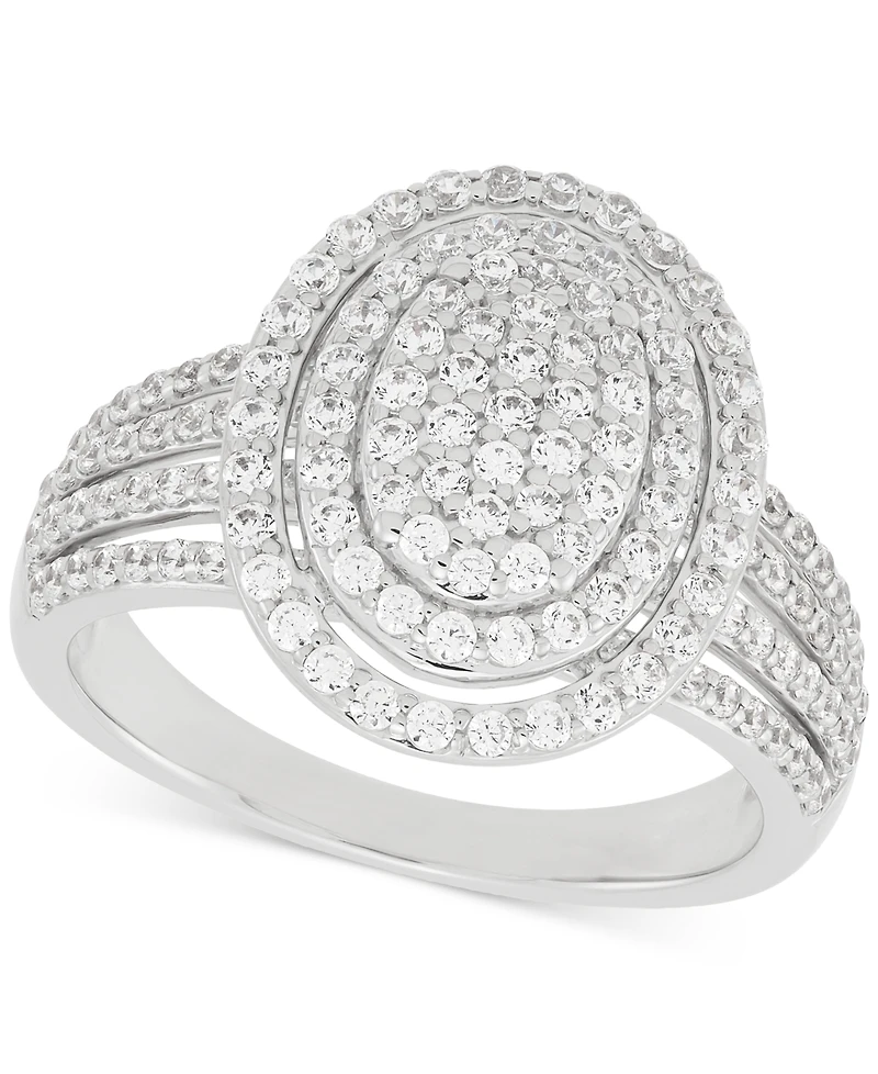 Diamond Oval Halo Cluster Multirow Ring (1 ct. t.w.) in Sterling Silver