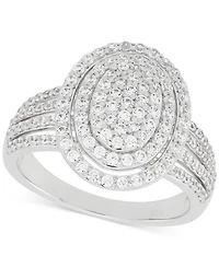 Diamond Oval Halo Cluster Multirow Ring (1 ct. t.w.) in Sterling Silver