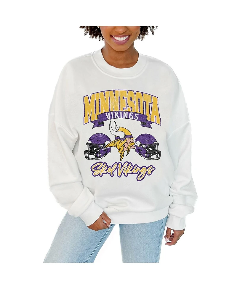 Gameday Couture Women's White Minnesota Vikings Passing Time Pullover Sweatshirt