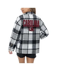 Gameday Couture Women's Grey South Carolina Gamecocks Long Sleeve Brushed Plaid Button-Up Overshirt Jacket