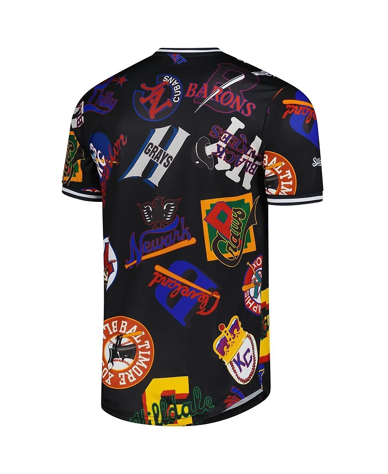 Stitches Men's Black Negro League Baseball Allover Print V-Neck Jersey