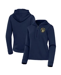 Antigua Women's Navy Milwaukee Brewers Contemporary Quarter-Zip Hoodie