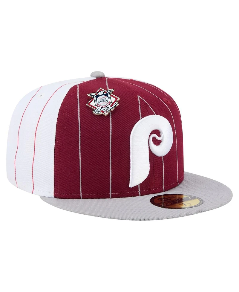 New Era Men's Dark Red Philadelphia Phillies Pinstripe 59FIFTY Fitted Hat