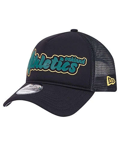 New Era Men's Black Oakland Athletics Retro Bold A-Frame Trucker 9FORTY Adjustable Hat