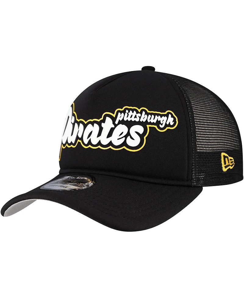 New Era Men's Black Pittsburgh Pirates Retro Bold A-Frame Trucker 9FORTY Adjustable Hat