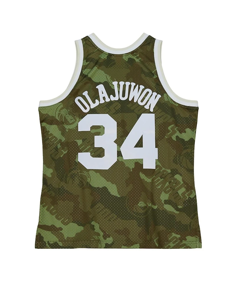 Mitchell & Ness Men's Hakeem Olajuwon Camo Houston Rockets Hardwood Classics 1993/94 Ghost Green Swingman Jersey