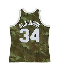 Mitchell & Ness Men's Hakeem Olajuwon Camo Houston Rockets Hardwood Classics 1993/94 Ghost Green Swingman Jersey
