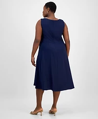 Connected Plus Sleeveless Boat-Neck Midi Dress