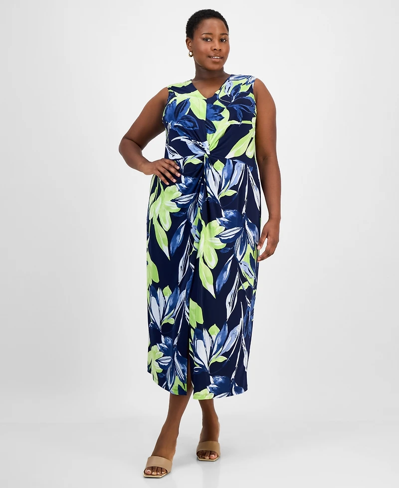 Connected Plus Printed Twisted-Front Maxi Dress