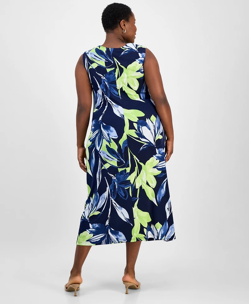 Connected Plus Printed Twisted-Front Maxi Dress