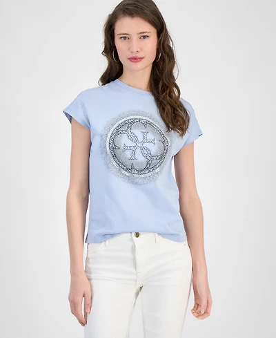 Guess Women's Cotton 4G Hotfix Short-Sleeve Crewneck Tee