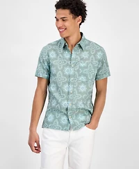 Sun + Stone Men's Avon Short Sleeve Medallion Print Linen Blend Button-Front Shirt, Exclusively at Macy's