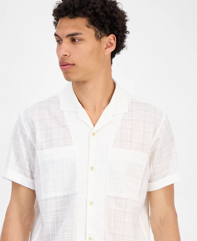 Sun + Stone Men's Chase Short Sleeve Textured Button-Front Camp Shirt, Exclusively at Macy's