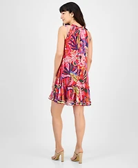 Robbie Bee Petite Printed Tie-Shoulder Mesh Dress