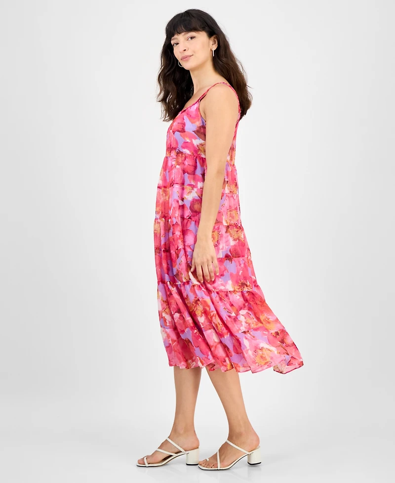 Robbie Bee Petite Printed Braided Trim Midi Dress