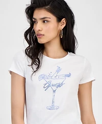 Guess Women's Cotton Boots Bling Baby Crewneck Tee