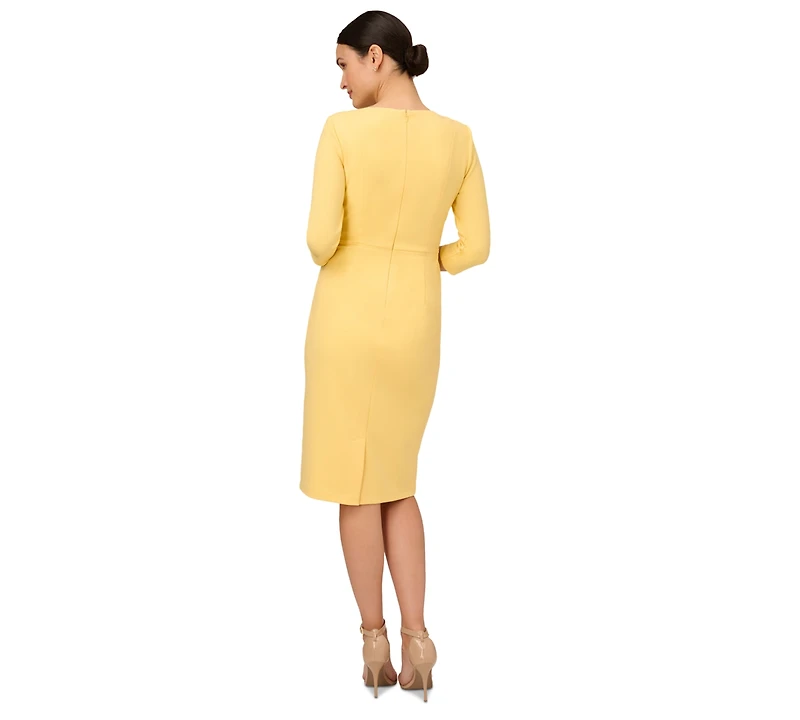 Adrianna Papell Women's Crepe Tie-Waist 3/4-Sleeve Sheath Dress