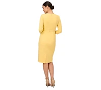 Adrianna Papell Women's Crepe Tie-Waist 3/4-Sleeve Sheath Dress