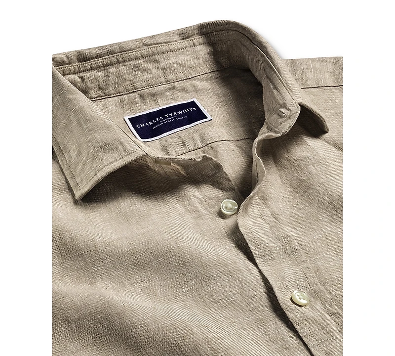 Charles Tyrwhitt Men's Slim Fit Long Sleeve Linen Button-Front Shirt