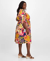 Sandra Darren Plus Printed Drawstring-Waist Shirtdress