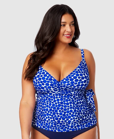 Anne Cole Plus Denim Dot Wrap-Tie Tankini Top