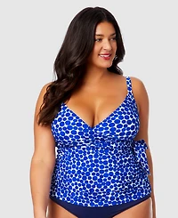 Anne Cole Plus Denim Dot Wrap-Tie Tankini Top