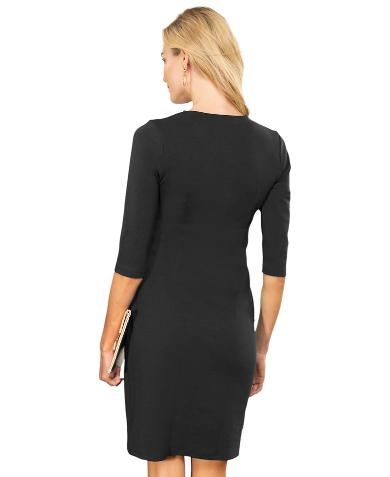HotSquash London Women's Pleat Waist Dress with 3/4 Sleeves