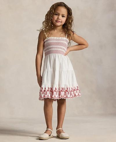 Polo Ralph Lauren Toddler and Little Girls Smocked Eyelet Jersey Dress