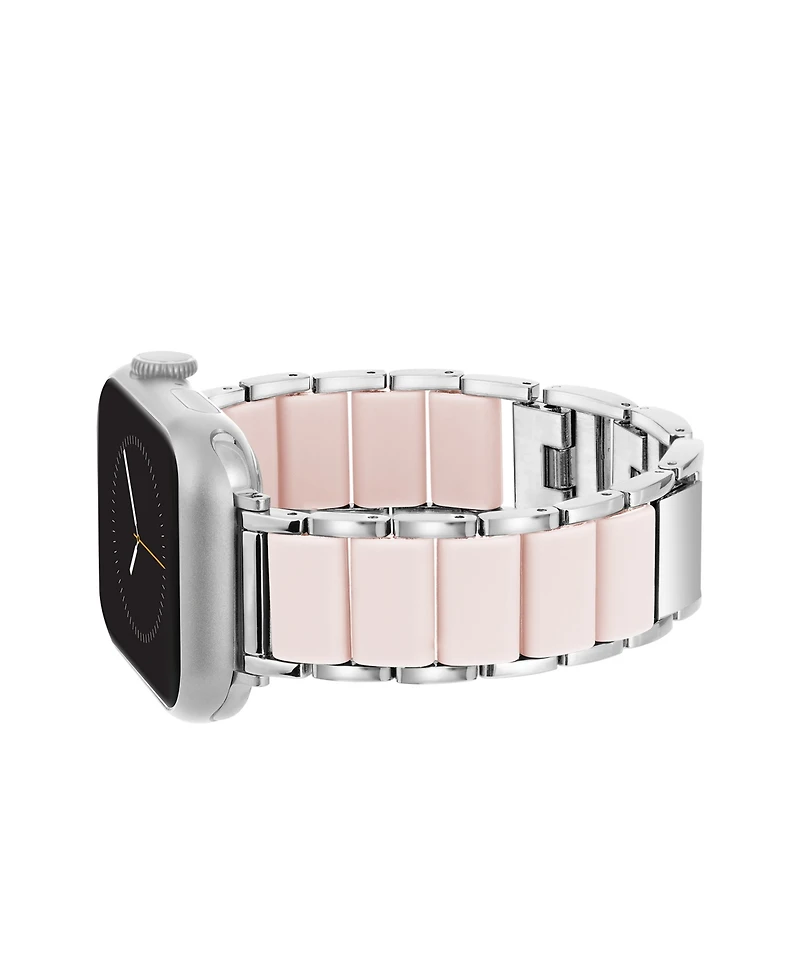 Anne Klein Women's Pink Rubberized Link with Silver-Tone Alloy Metal Band for Apple Watch 44/45/46/49mm