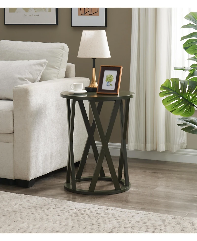 Kings Brand Furniture Emma Side End Table - Modern Round Farmhouse Accent for Living Room, Bedroom, Office
