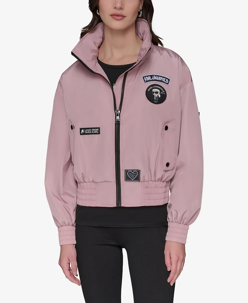 Karl Lagerfeld Paris Women's Logo Collar Bomber