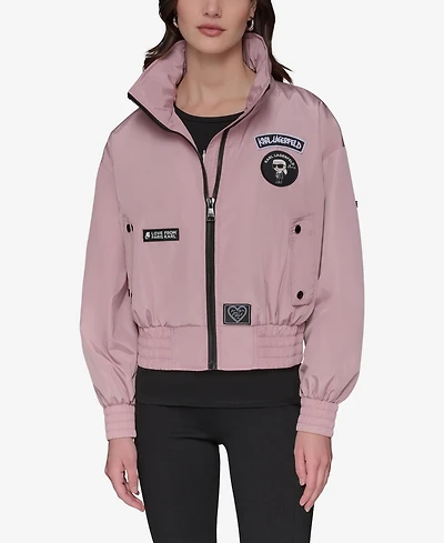Karl Lagerfeld Paris Women's Logo Collar Bomber