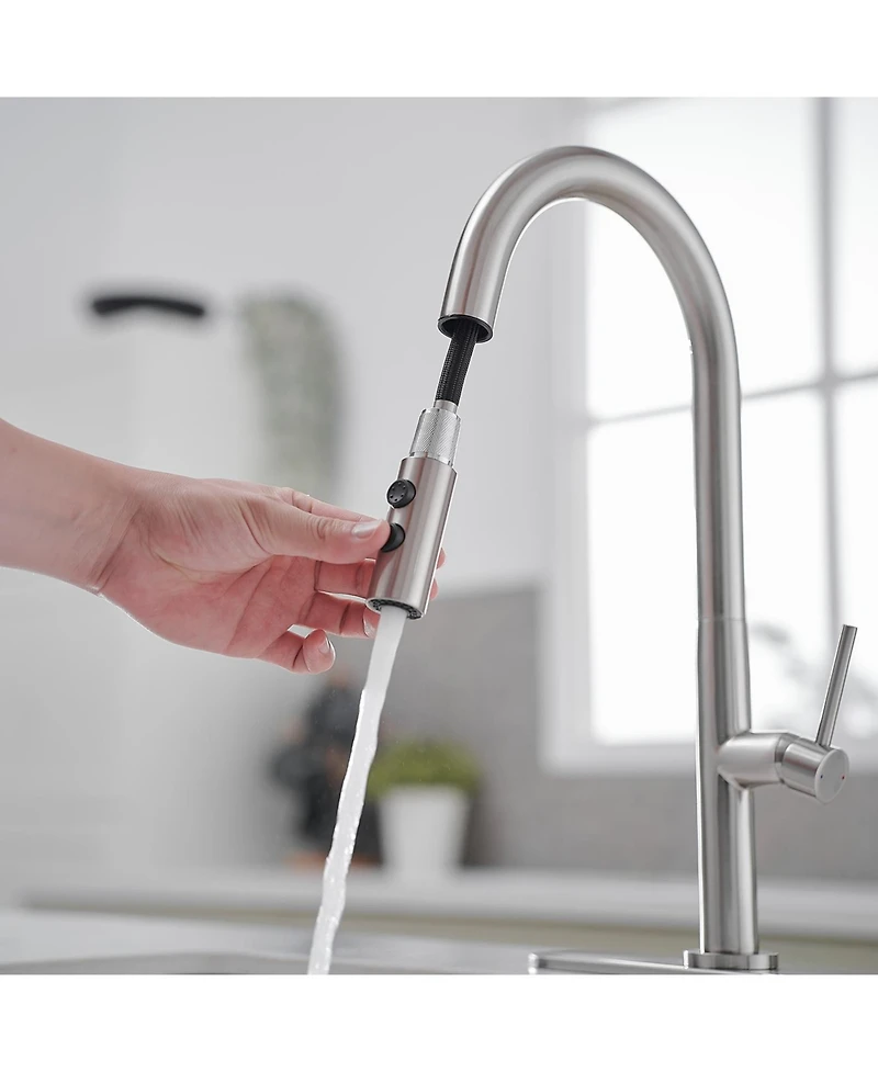 Single Handle Pull Down Sprayer Kitchen Faucet Brushed Nickel