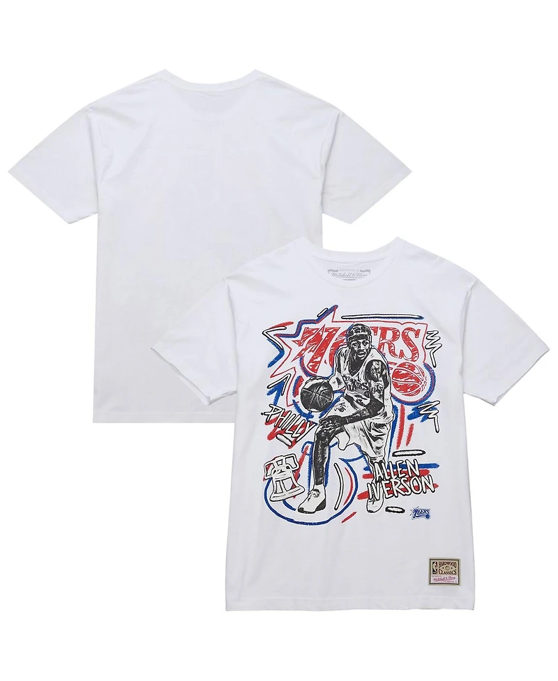 Mitchell & Ness Men's Allen Iverson White Philadelphia 76ers Hardwood Classics Chalked Up T-Shirt