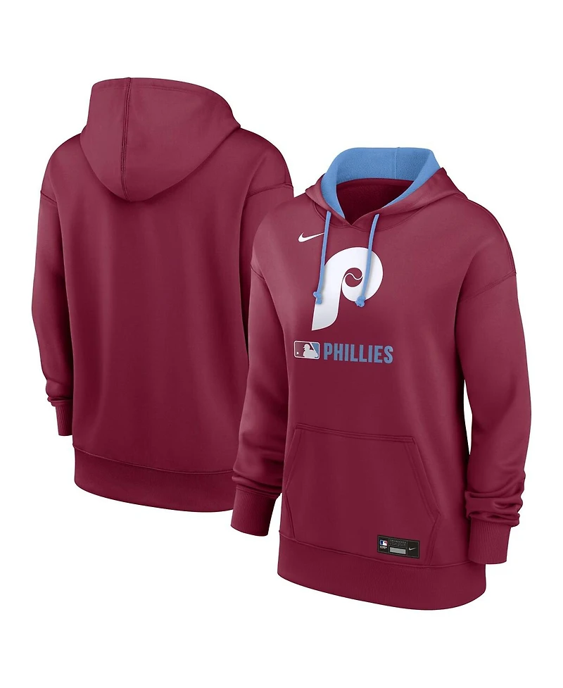 Nike Women's Burgundy Philadelphia Phillies Authentic Collection Lockup Alternate Logo Performance Pullover Hoodie