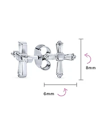 Bling Jewelry Accent Cz Cubic Zirconia Baguette Small Petite Religious Cross Stud Earrings Yellow Gold Plated .925 Sterling Silver