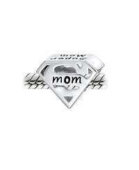 Bling Jewelry Mothers Day -Shape Saying Word Super Mom Charm Bead Oxidized .925 Sterling Silver