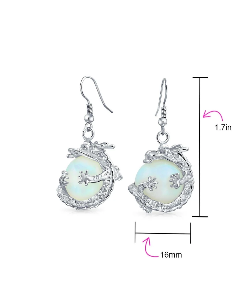 Bling Jewelry Rainbow Dangle Natural Stones Earrings with Opalite Round Ball and Dragon Design
