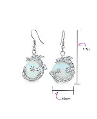 Bling Jewelry Rainbow Dangle Natural Stones Earrings with Opalite Round Ball and Dragon Design