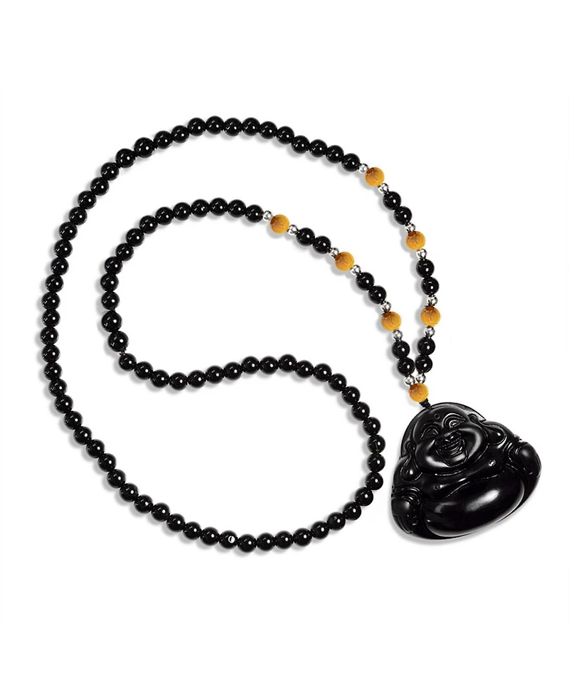 Bling Jewelry Yogi Amulet Mala Brown Black Bead Carved Long Large Boho Fashion Statement Thai Spiritual Buddha Pendant Necklace