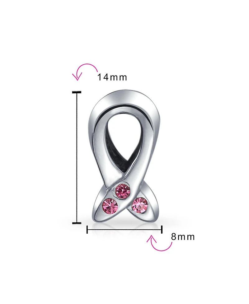 Bling Jewelry Empowering Pink Ribbon Breast Cancer Survivor 3 Cz Cubic Zirconia Charm Bead .925 Sterling Silver