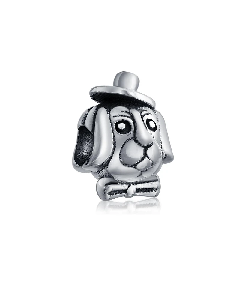 Bling Jewelry Bff Animal Puppy Top Hat Dog Bead Charm Oxidized .925 Sterling Silver